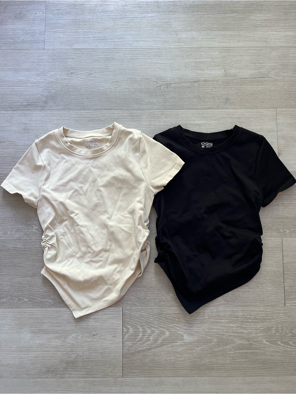 OQQ black + cream workout tops Size S Bundle of 2